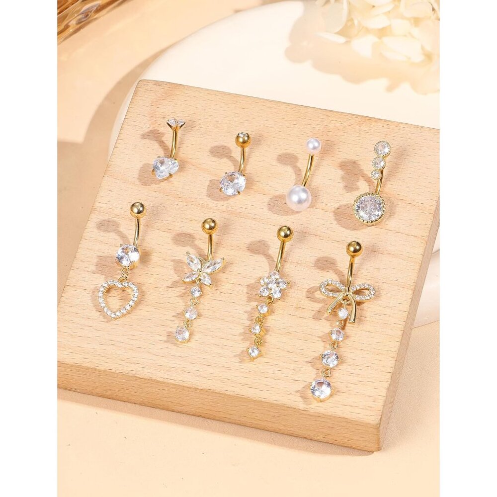 8 Pcs Belly Button Ring Dangle Hypoallergenic Sur… - image 3